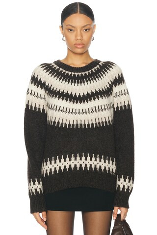NILI LOTAN Genevive Sweater in Chocolate Fairisle | FWRD | FWRD 