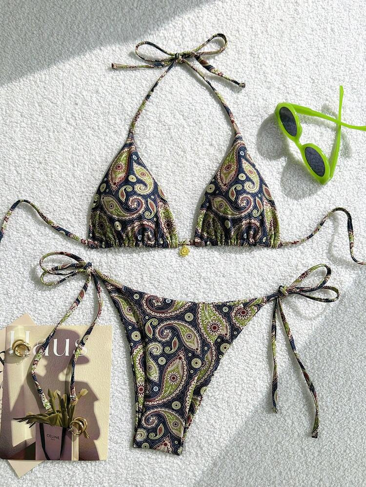 2025 Vintage Print Pattern Sexy Women Bikini Two Pieces Set Vacation Beach Summer | SHEIN