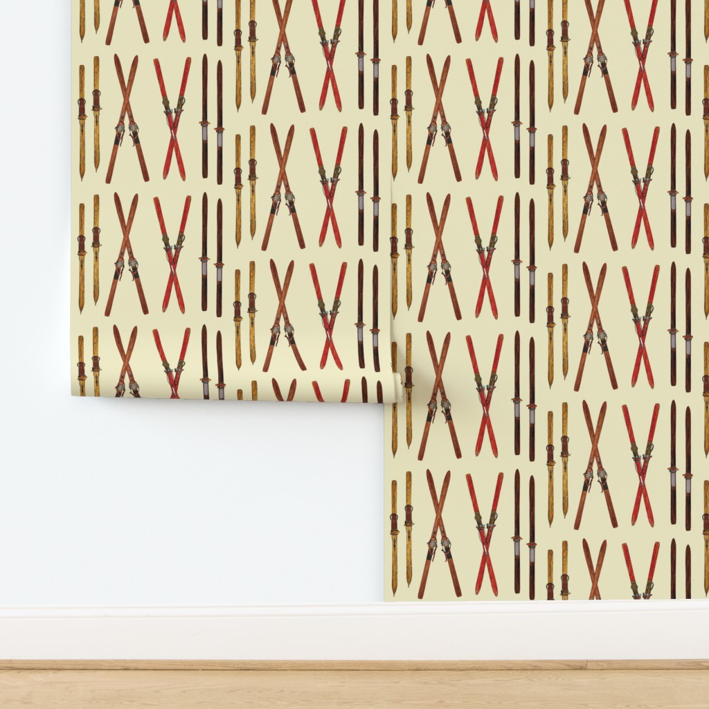 Wallpaper in vintage ski sketched decor by Diane Gilbert | Spoonflower