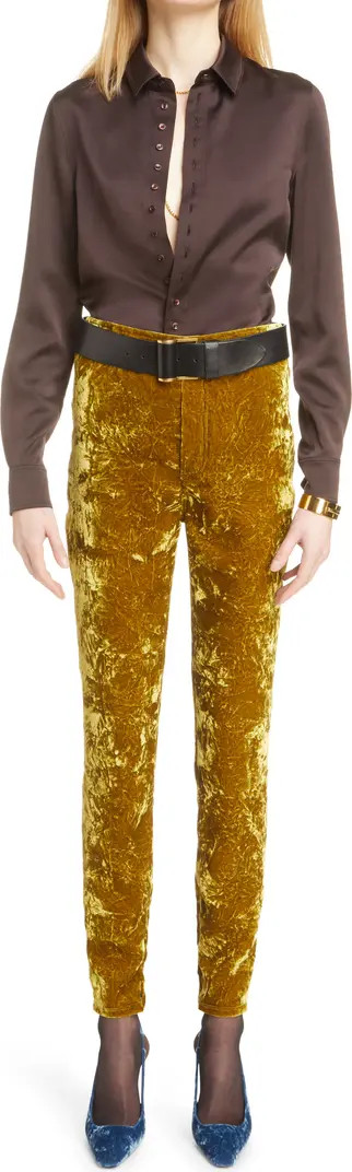 Yves Saint Laurent High Waist Crushed Stretch Velvet Skinny Pants | Nordstrom | Nordstrom