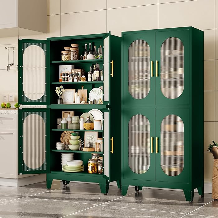 Pantry Storage Cabinet, 61" Pantry Cabinets with Acrylic Glass Doors and Adjustable Shelves, Meta... | Amazon (US)