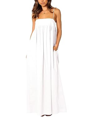 ebossy Women's Summer Backless Tied Spaghetti Straps Casual Loose Cutout Maxi Dress with Pockets | Amazon (US)