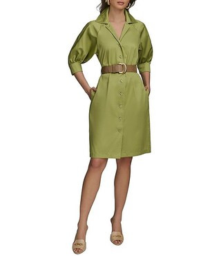 Donna Karan Cotton Sateen Belted Shirt Dress | Dillard's | Dillard's