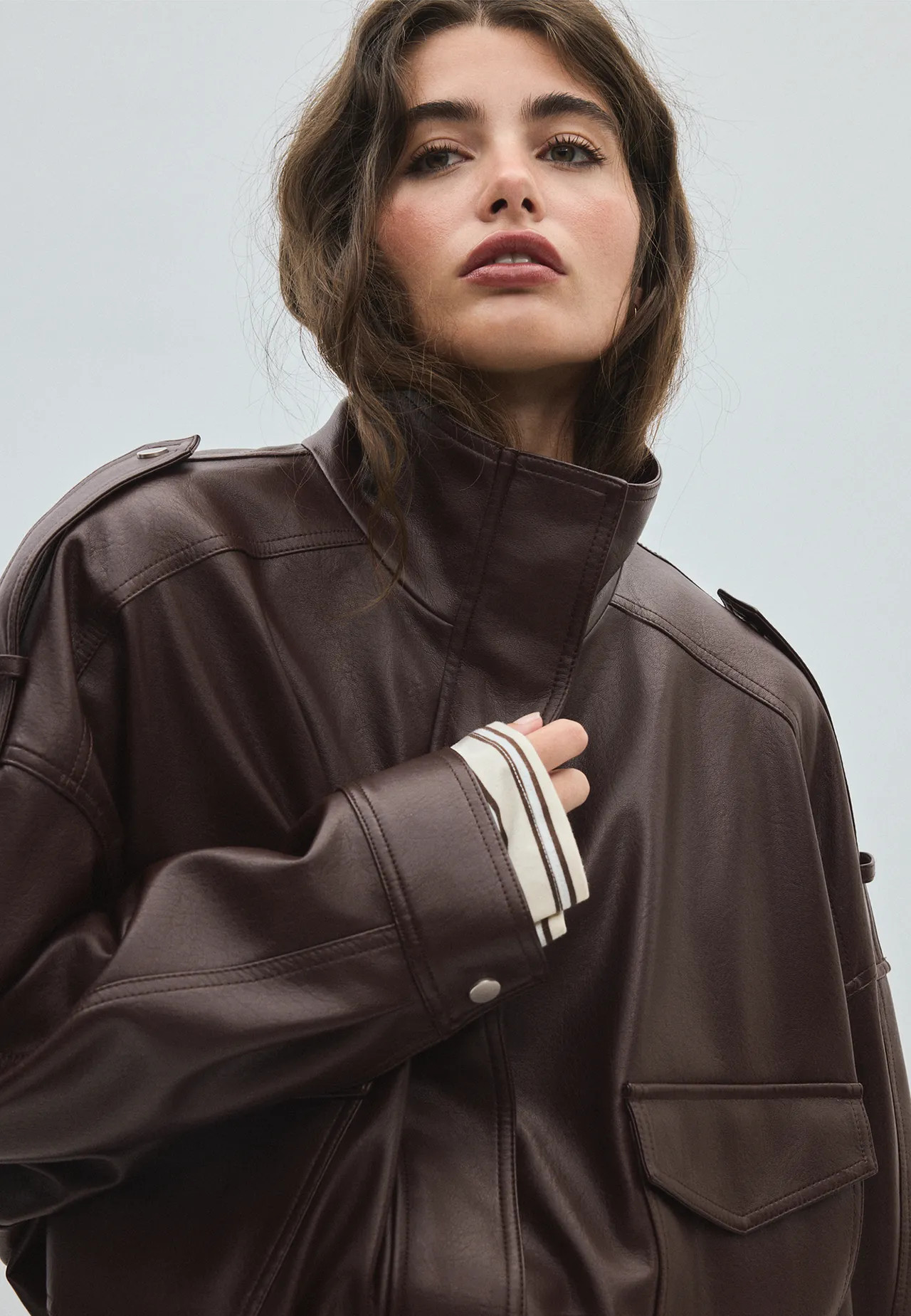 Oversized leather effect jacket - Women's Jackets and trench coats | Stradivarius United Kingdom | Stradivarius (UK)