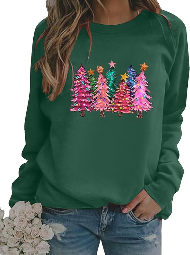Christmas Sweatshirts for Women Christmas Graphic Long Sleeve Shirt Xmas Holiday Crewneck Pullove... | Amazon (US)