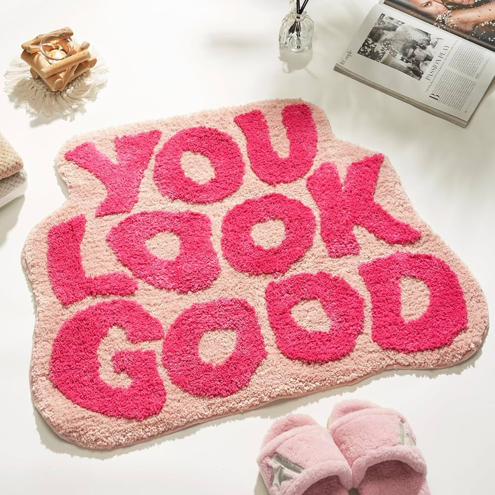 You Look Good Bath Mat Pink, Cute Bathroom Rugs for Girls Fun Funny Funky Rug Bedroom Pink Preppy... | Amazon (US)