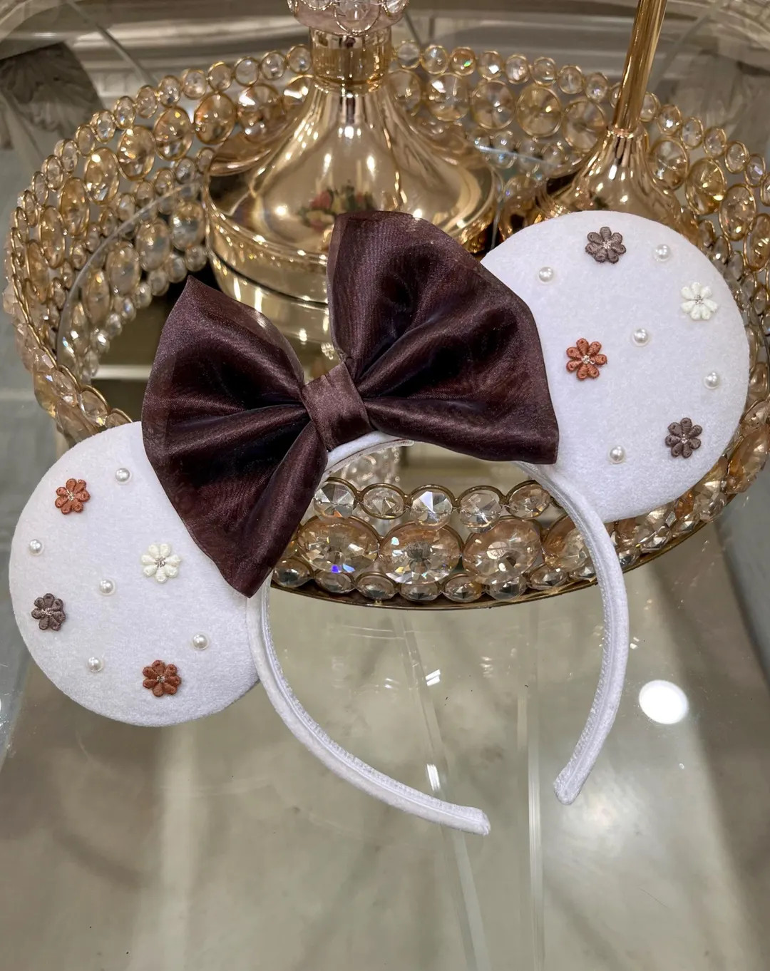 Neutral Blossom Dreams Mouse Ears, Minnie Mouse Inspired Ears, Brown, Ivory, Pearls, Mouse Ears H... | Etsy (US)