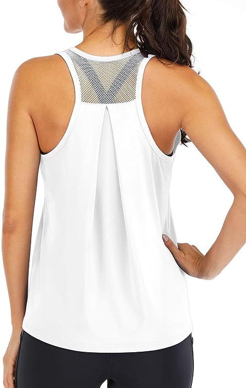 ICTIVE Workout Tops for Women Loose fit Racerback Tank Tops for Women Mesh Backless Muscle Tank Runn | Amazon (US)