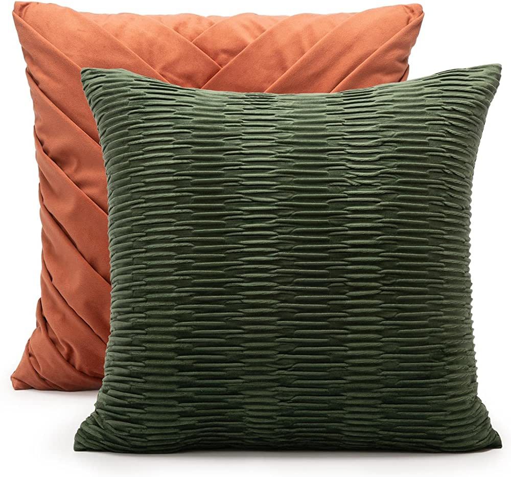 LA JOLIE MUSE Christmas Throw Pillow Cover, Green Stripe Textured and Rust Textured Chevron Decor... | Amazon (US)