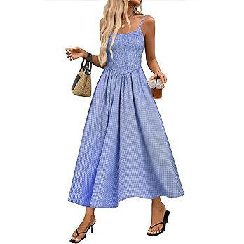 Relipop Womens Spaghetti Strap Midi Dresses Sleeveless Summer Casual Plaid Gingham Dress Smocked ... | Amazon (US)