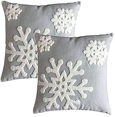 AM-SUN 2PCS Decorative Throw Pillow Covers Cushion Couch Pillow Cover 100% Cotton Linen Snowflake... | Amazon (CA)