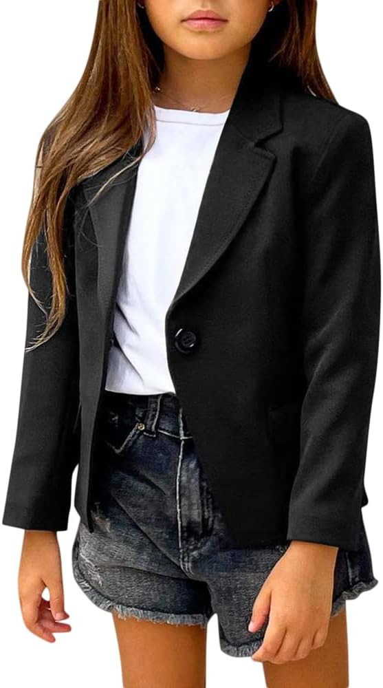 rrhss Girls Solid Color Lapel Suit Coat Button Down Long Seelve Blazer Jacket | Amazon (US)