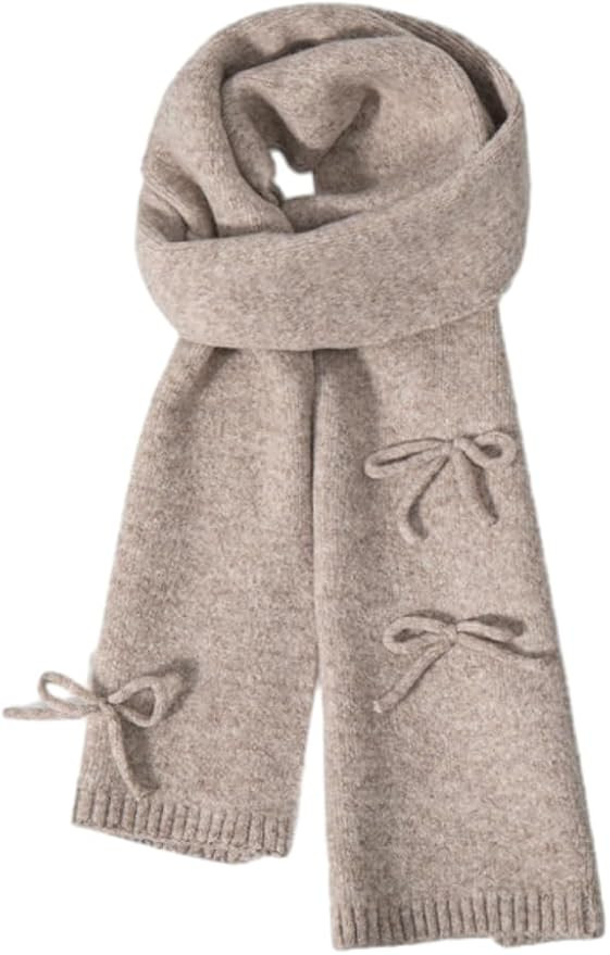 Winter Scarfs for Women Rich Solid Colors Chunky Knitted Scarf with Bow Fashion Warm Pashmina Sha... | Amazon (US)