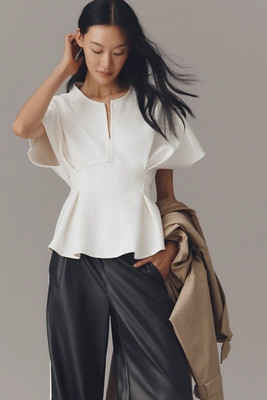 By Anthropologie Pleated Peplum Short-Sleeve Top | Anthropologie (US)