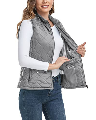 LONGKING 2024 Upgraded, Women's Outwear Vest With One Inner Pocket - Stand Collar Lightweight Zip Quilted Vest for Women | Amazon (US)