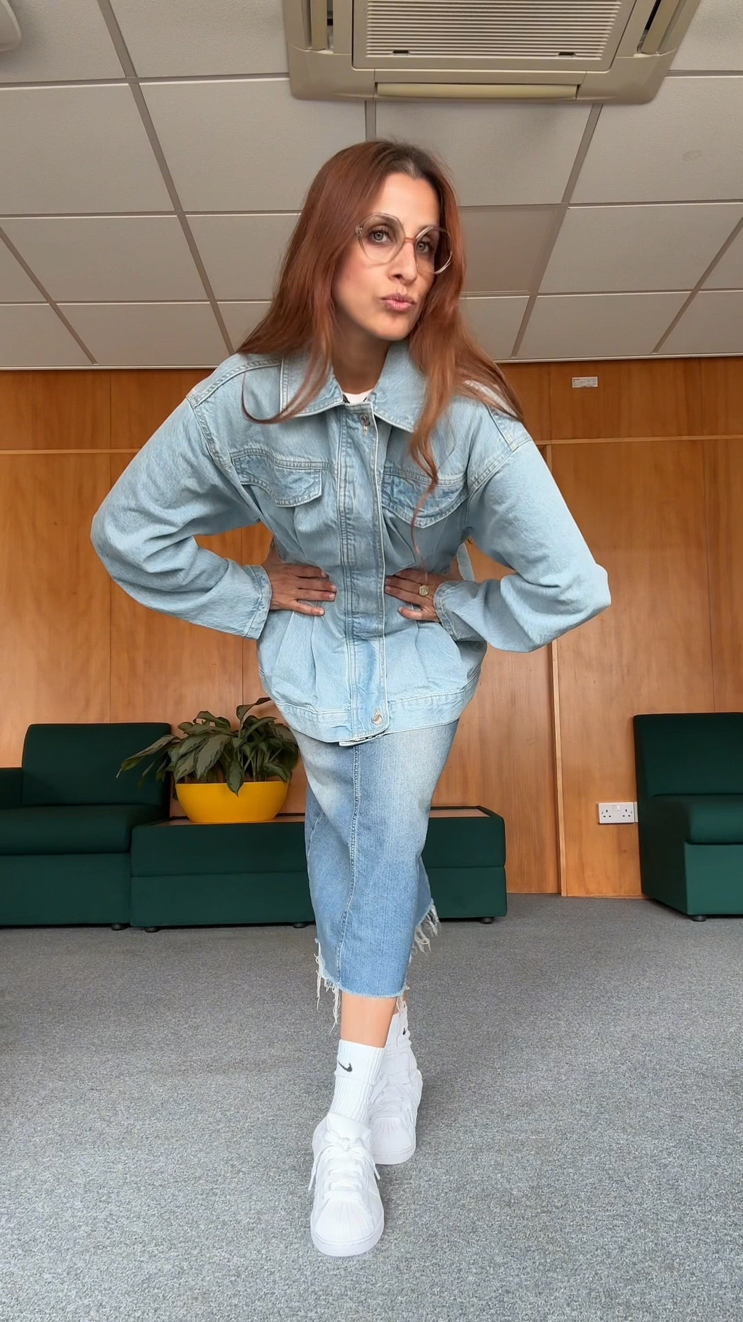 Double denim 🤠
Jacket #asos
Skirt #hm
Kicks #adidas 

#LTKuk #LTKautumn #LTKjeans