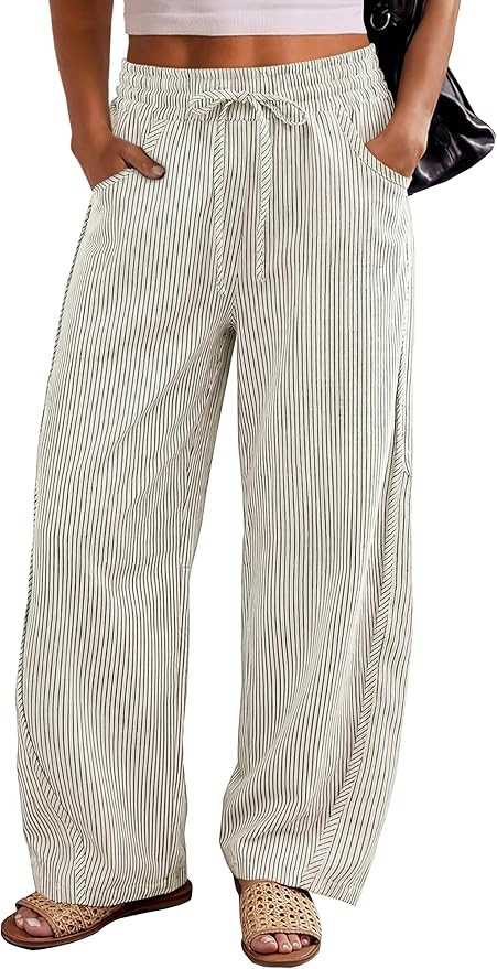 ANRABESS Womens Striped Barrel Casual Pants 2026 Trendy Summer Elastic Drawstring Baggy Lounge Wi... | Amazon (US)