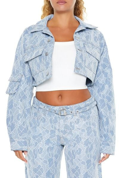 Cropped Lace Denim Trucker Jacket | Forever 21