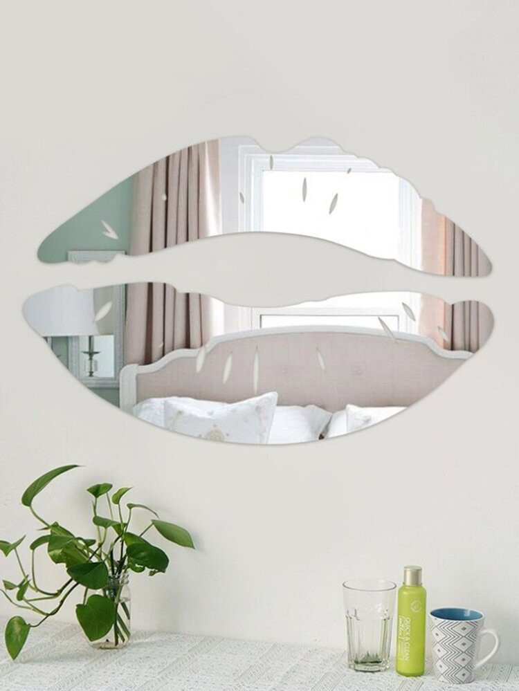 Lip Shape Mirror Wall Sticker 2pcs | SHEIN