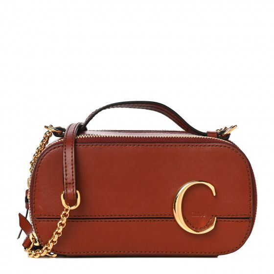 CHLOE Shiny Calfskin Mini Vanity C Bag Sepia Brown | FASHIONPHILE (US)