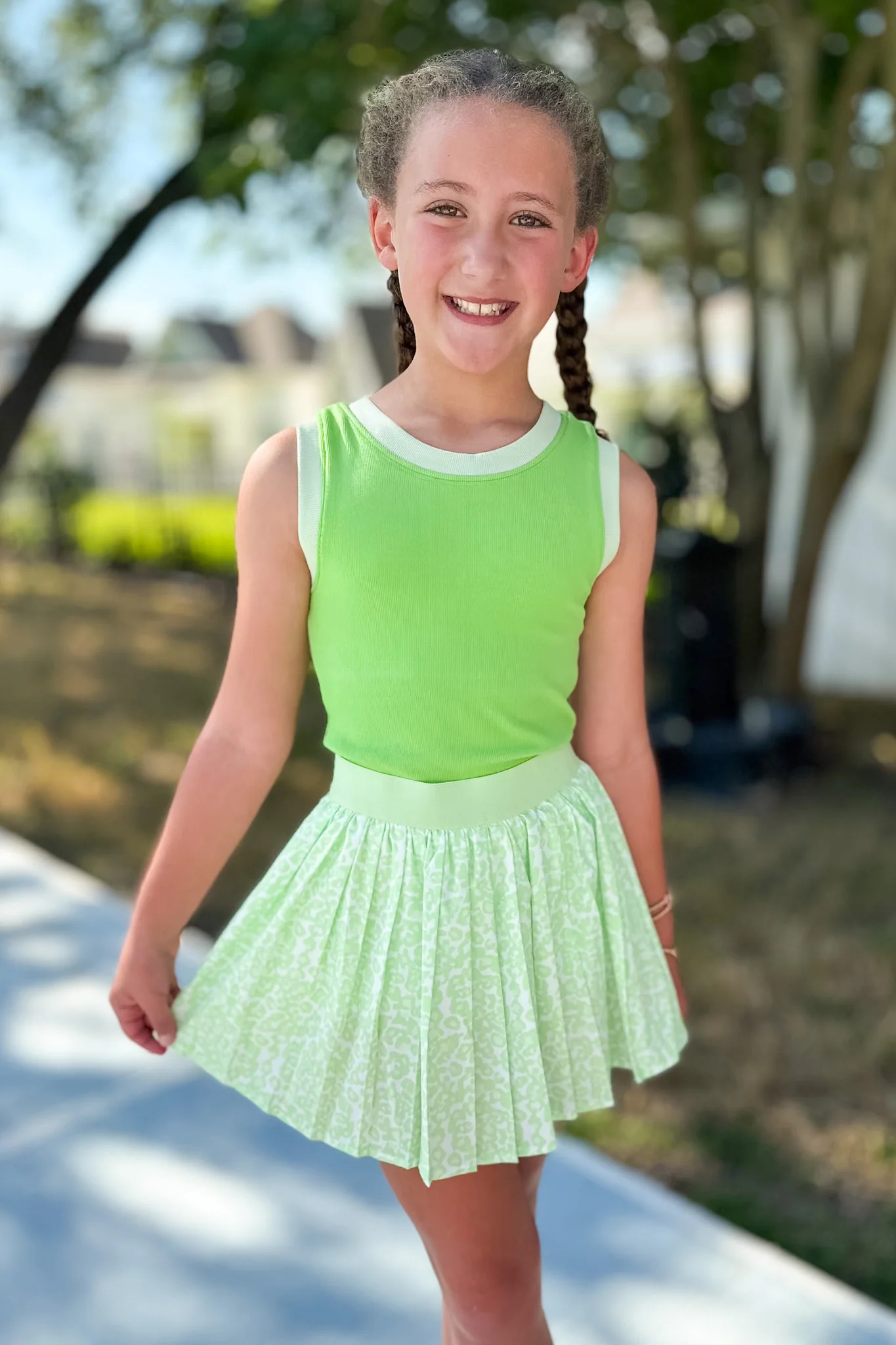 SSYS Kids Lottie Pleated Skort In Lime Animal | Shop Style Your Senses