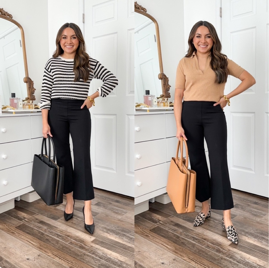 Black stripe sweater size xxs petite TTS 
Black crop flare pants size small petite - 10% off and free shipping with code HONEYSWEETXSPANX 
Black heels size 5 TTS

Camel collar sweater size xxs TTS
Black crop flare pants size small petite - 10% off and free shipping with code HONEYSWEETXSPANX 
Leopard Loafers size 5 - sized down a half size so my heels don’t slip out 

Teacher outfits 
Classroom outfit 
Office casual style 
Business casual
Back to school 
Work outfit 

Honey Sweet Petite 
Honeysweetpetite 


#LTKBacktoSchool #LTKstyletip #LTKworkwear