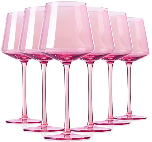 Physkoa Pink Wine Glasses Set 6-16oz Blush Pink Wine Glasses With Tall Long Stem and Flat Bottom,Pink Glassware for Valentine's Day | Amazon (US)