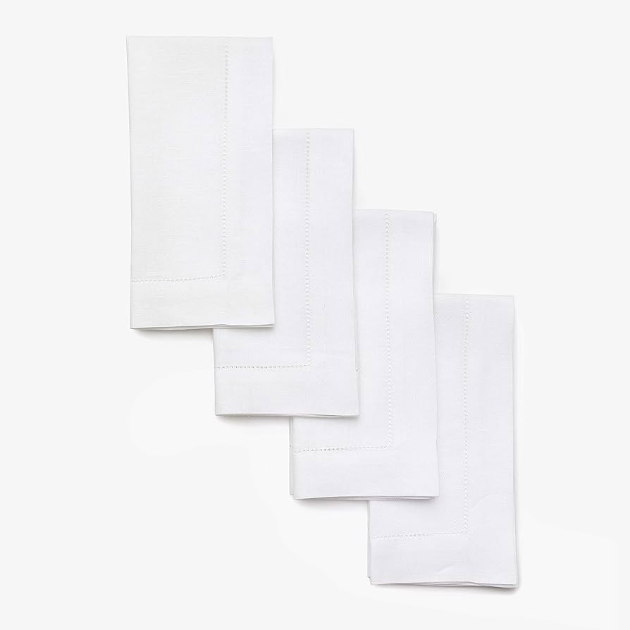 Solino Home White Linen Napkins Set of 4-100% Pure Linen Hemstitch Dinner Napkins 20 x 20 Inch fo... | Amazon (US)
