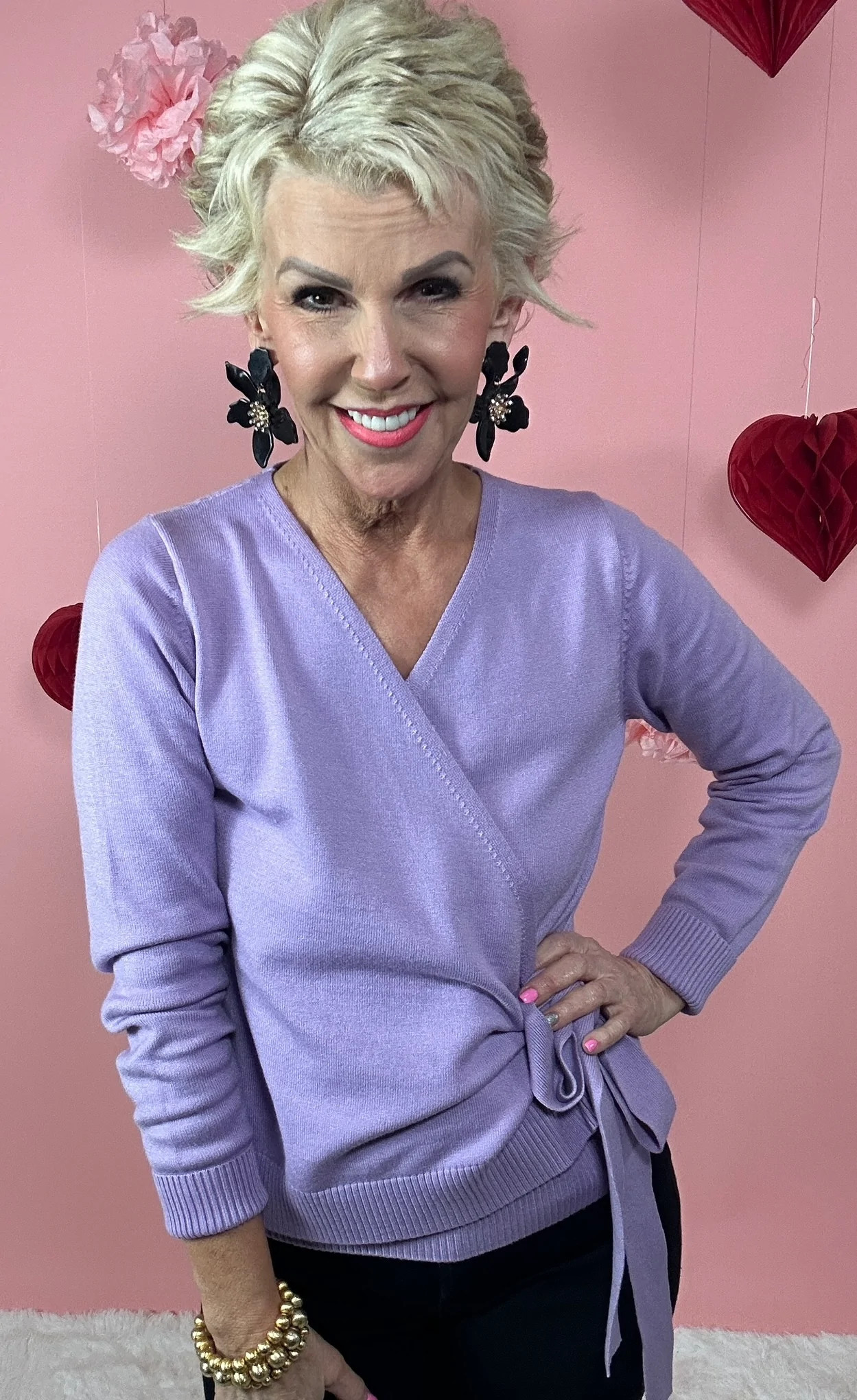 Purple Wrap Sweater Top | Peppered with leopard