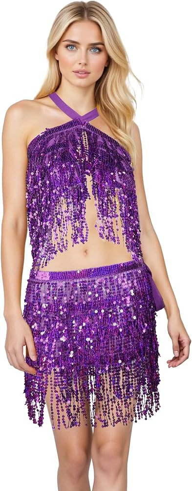 Sequin Skirts for Women, Sequin Two Piece Set, Sparkly Skirt for Women, Glitter Fringe Skirt and ... | Amazon (US)