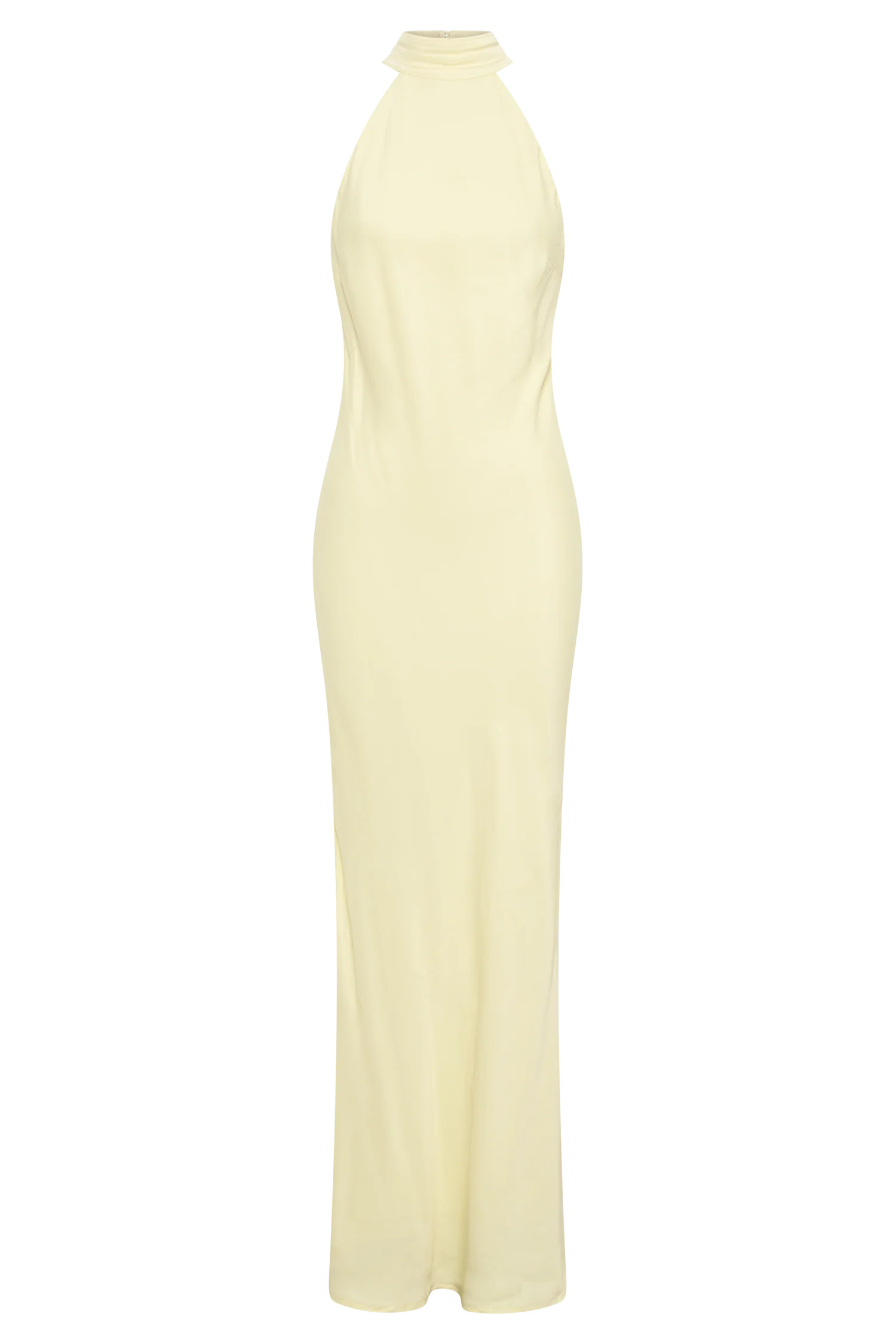 Claire Matte Satin Drape Back Maxi Dress - Light Yellow | MESHKI US