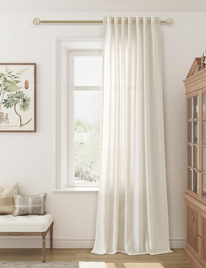 Natural Cream linen curtains 84 inches long for Living Room Bedroom 1 Panel Back Tab Privacy Semi... | Amazon (US)