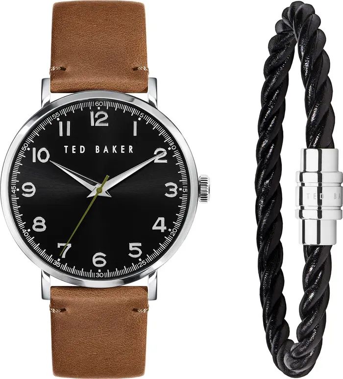 Ted Baker London Phylipa Leather Strap Watch & Leather Bracelet Set, 46mm | Nordstrom | Nordstrom