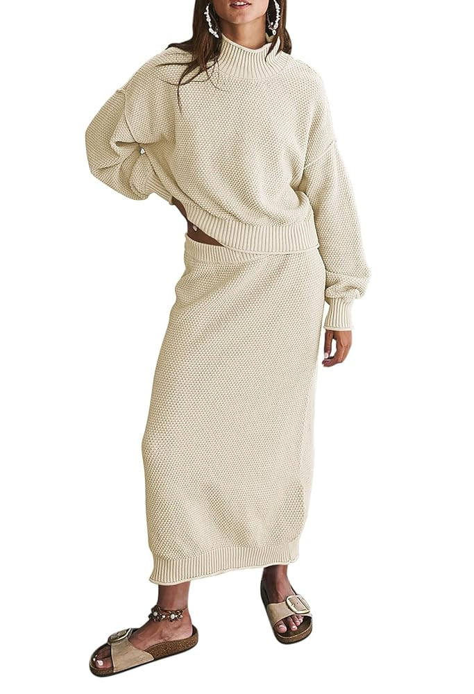 Pink Queen Women's 2 Piece Sweater Set Outfits Long Sleeve Oversized Top Bodycon Maxi Long Skirt ... | Amazon (US)