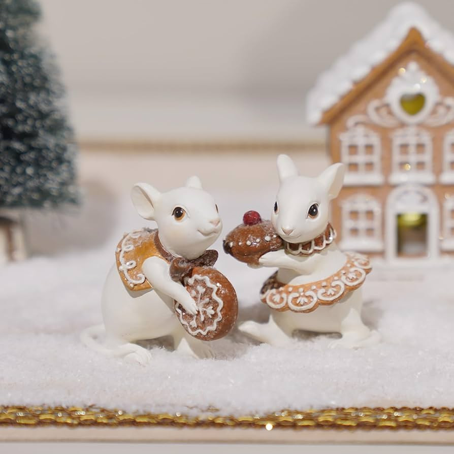Braxio Gingerbread Decor Christmas Decorations Indoor - Set of 2 Resin Christmas Mouse with Cake ... | Amazon (US)