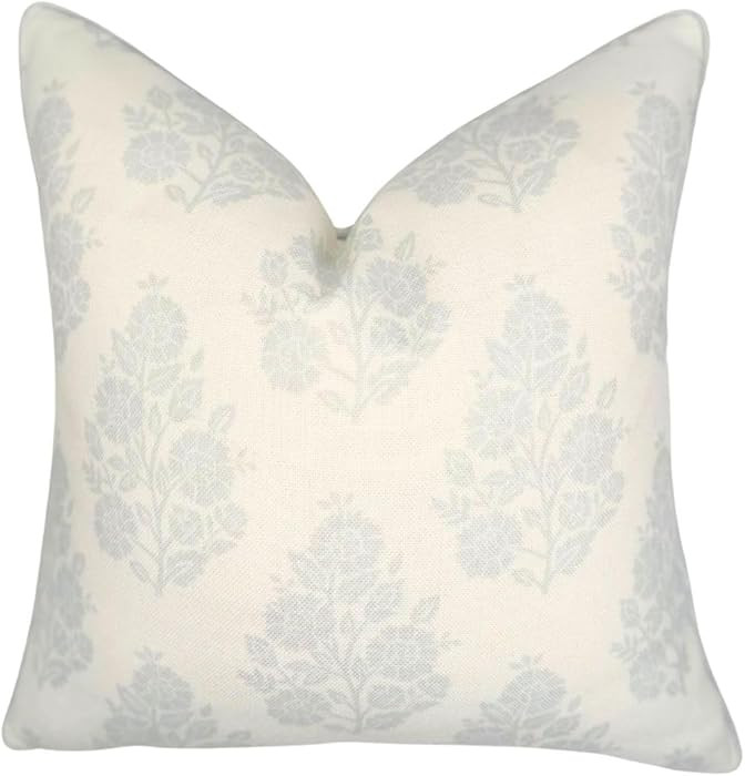 “The Patty” Floral Block Print Pillow Cover – Neutral Gray Decorative Throw Pillow Cover wi... | Amazon (US)