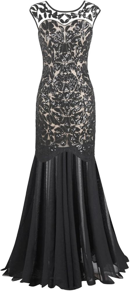 PrettyGuide Women 's 1920s Black Sequin Gatsby Maxi Long Evening Prom Dress | Amazon (US)
