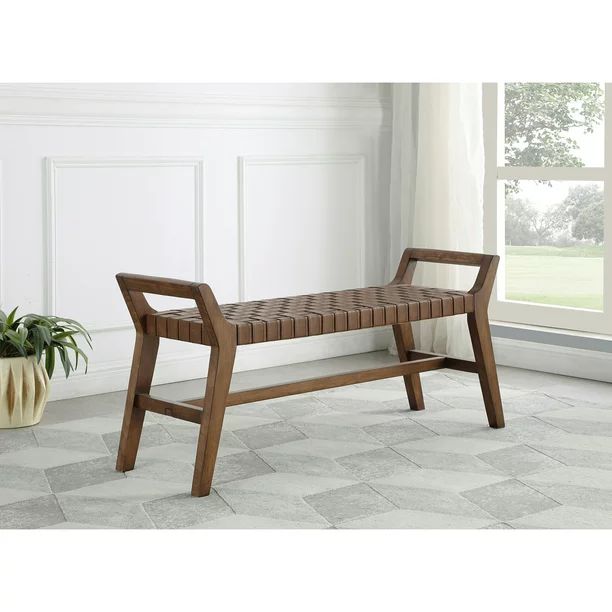 Leatherette Woven Bench Brown and Walnut | Walmart (US)