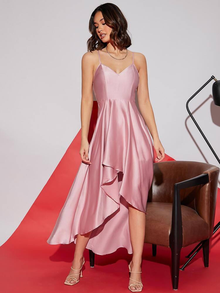 SHEIN Dip Hem Satin Cami Formal Dress | SHEIN