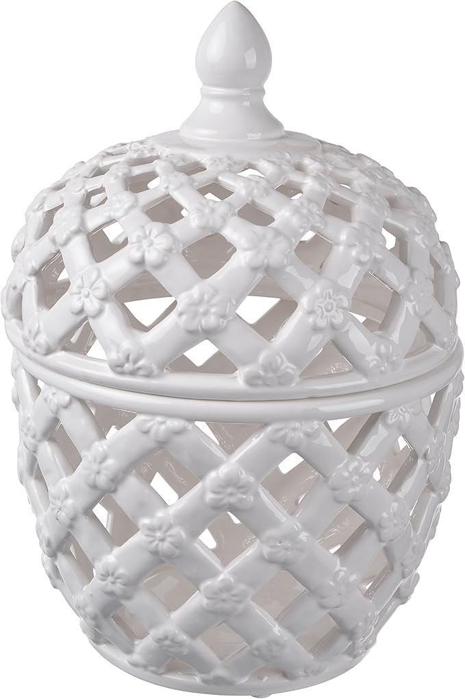 A&B Home Ceramic Lidded Jar White Porcelain Jar Home Décor Tabletop Decorative 8" x 8" x 12" | Amazon (US)