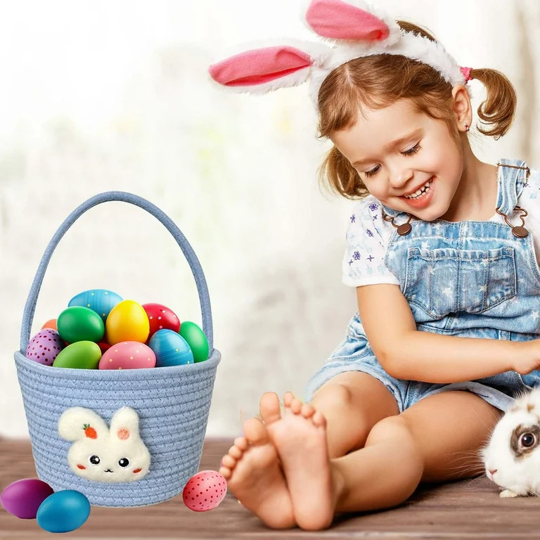 kladzum Easter Eggs Baskets, Easter Bunny Baskets Bucket Tote Gifts Bags Decorative Cotton Thread... | Walmart (US)