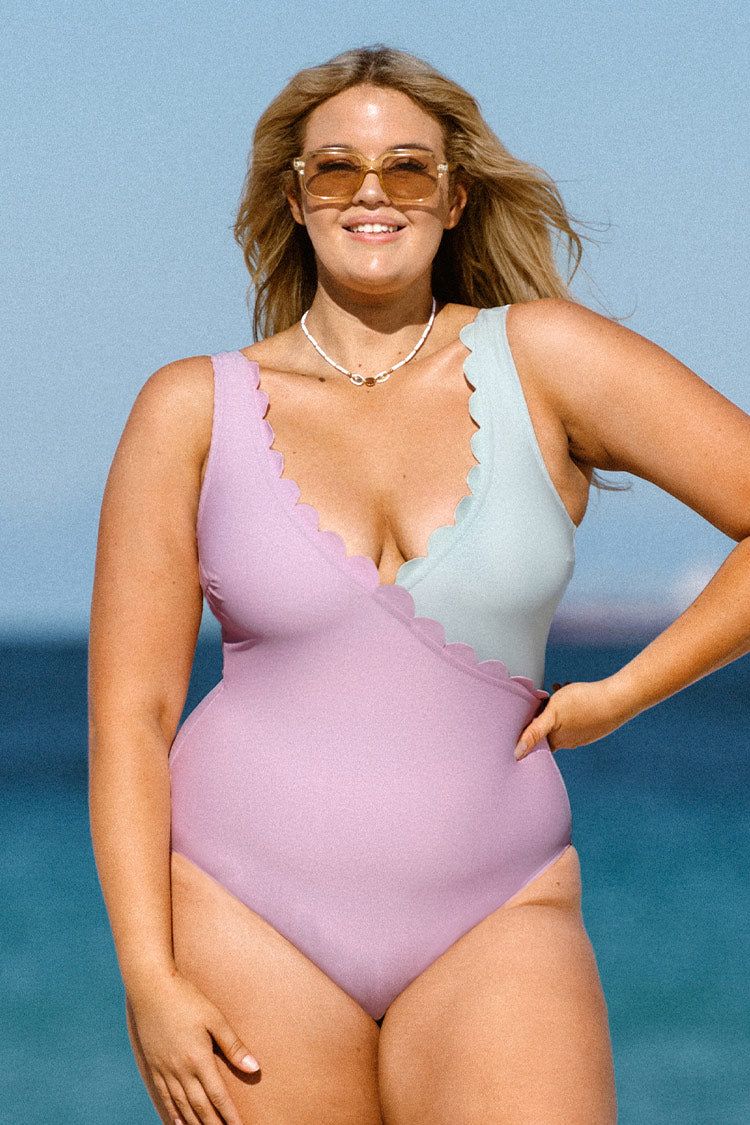Spring Macaron Scalloped Plus Size One Piece Swimsuit | Cupshe