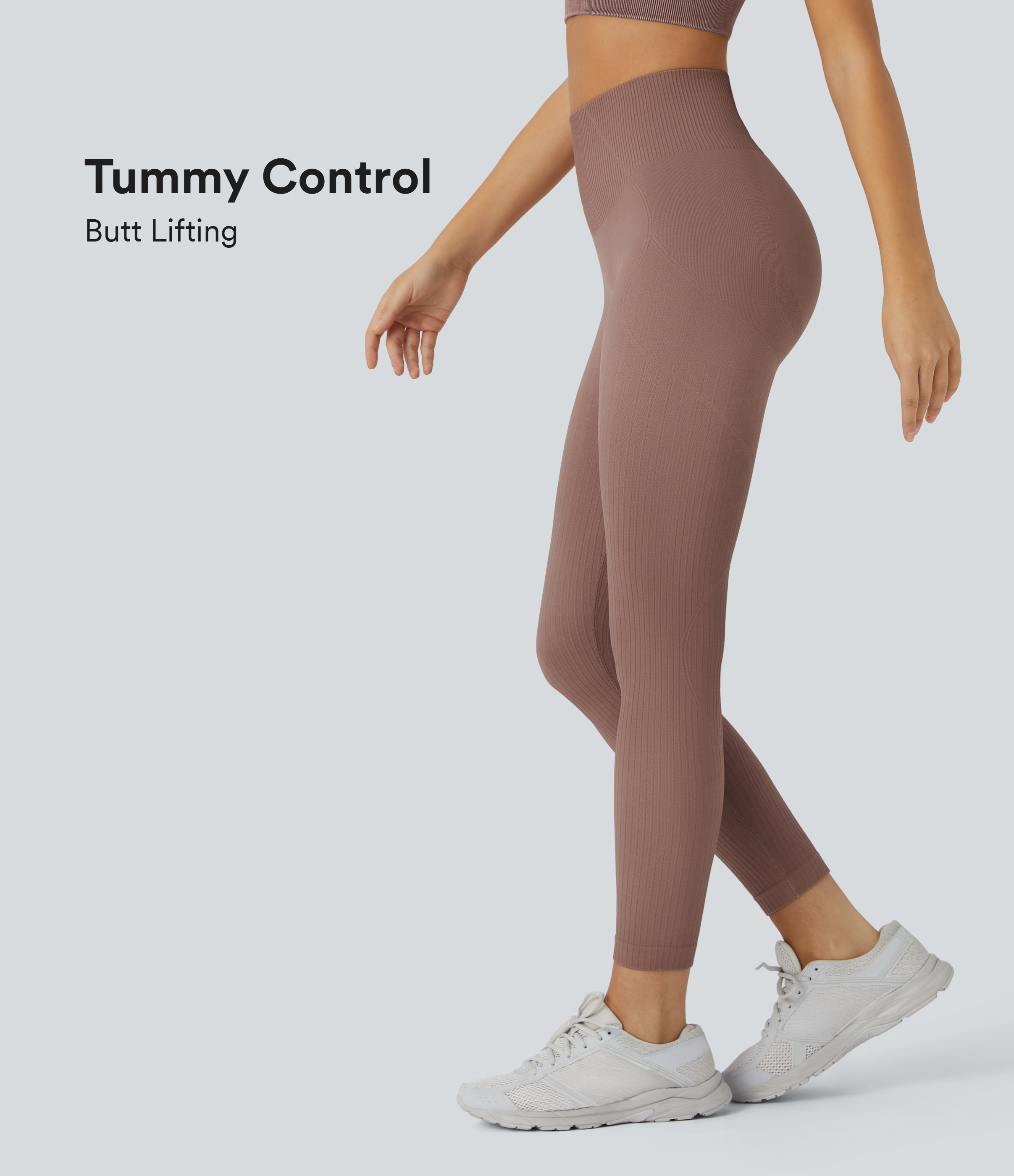 Halara Soft Seamless Flow Ribbed High Waisted Tummy Control Butt Lifting Training Leggings - Autumn Brown - XL(7/8) gym leggings | HALARA