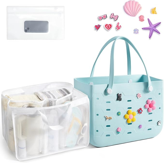BAGSMART Beach Bag for Women, Water-resistant Rubber Tote Bag, Sandproof Vacation Essentials for ... | Amazon (US)