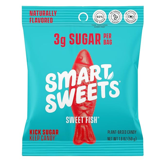 SmartSweets Sweet Fish, Low Sugar Gummy Candy (3g), Low Calorie (130), Gluten-Free -1.8oz (Pack o... | Amazon (US)