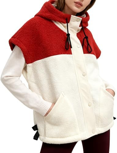 Antnation Womens Sherpa Hooded Vest Cozy Color-Block Sleeveless Jacket with Adjustable Drawstring... | Amazon (US)
