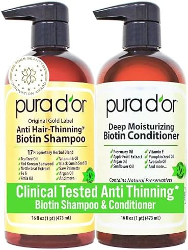 PURA D'OR Anti-Thinning Biotin Shampoo & Conditioner Original Gold Label Set (16oz x2) – CLINIC... | Amazon (US)