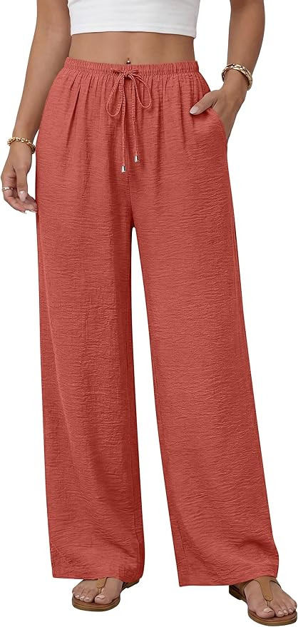 ANRABESS Womens Palazzo Pants, Wide Leg Flowy Drawstring High Waisted, Lightweight Lounge Office ... | Amazon (US)