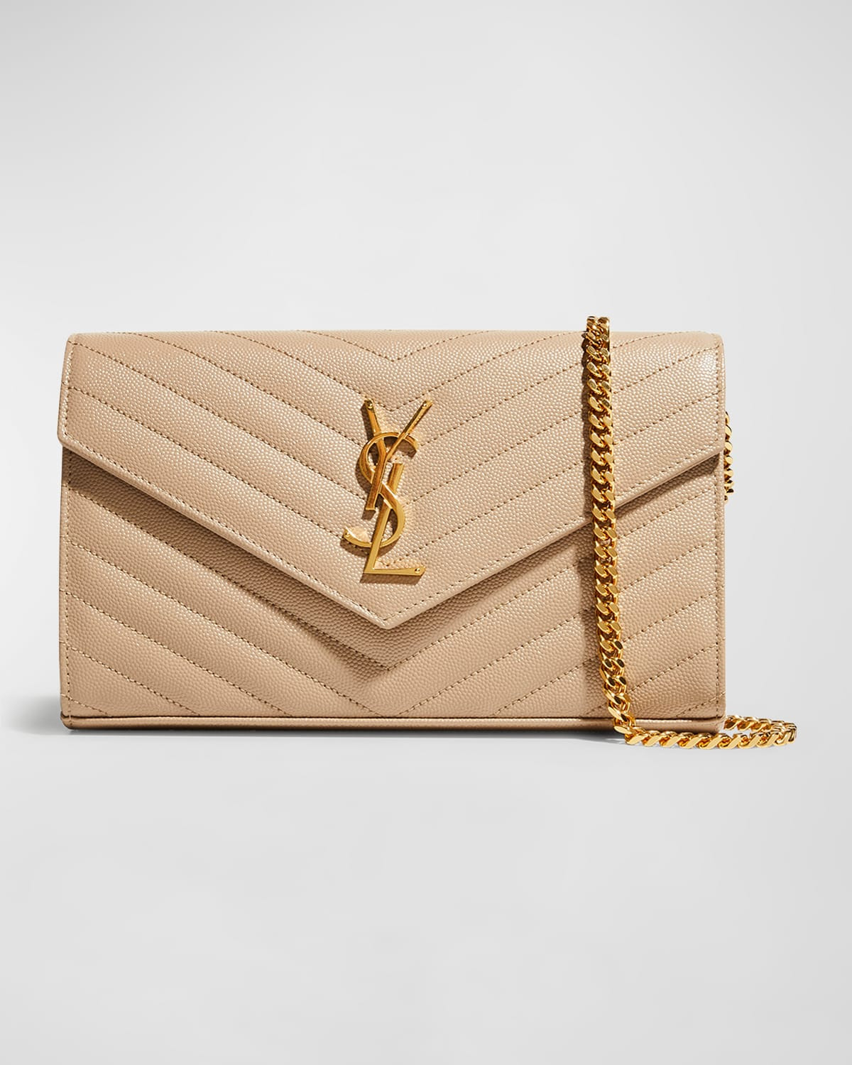 YSL Monogram Large Wallet on Chain in Grained Leather | Neiman Marcus