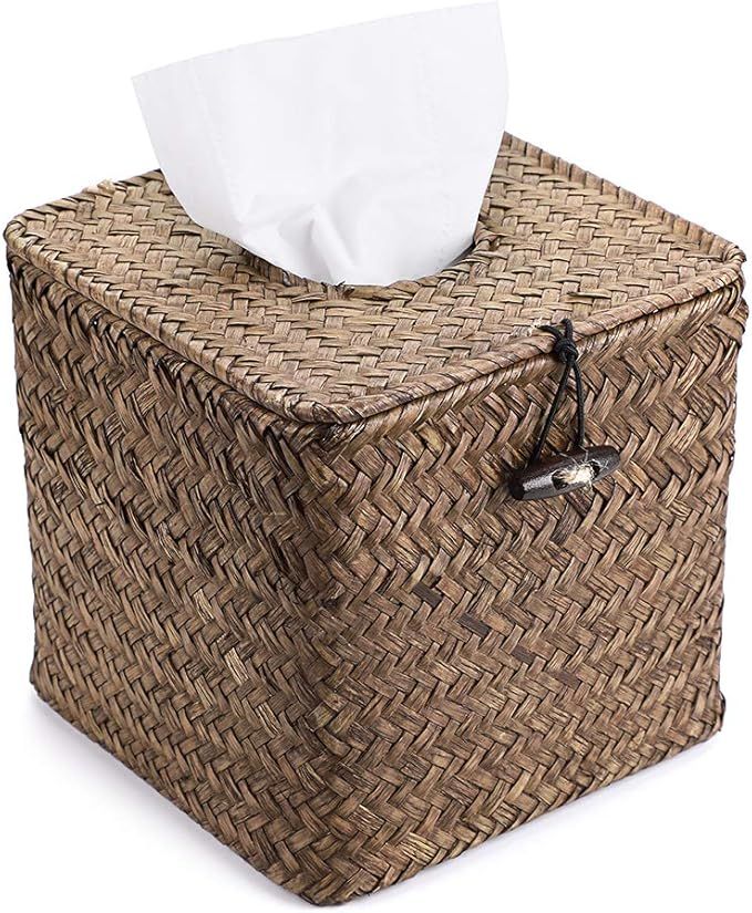 Sumnacon Tissue Box Cover Square Seagrass Tissue Box with Lid, Woven Tissue Box Holder Rustic Cub... | Amazon (US)